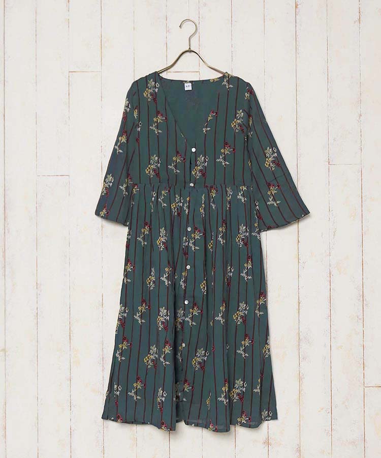 ≪SALE≫ストライプ小花柄ワンピース