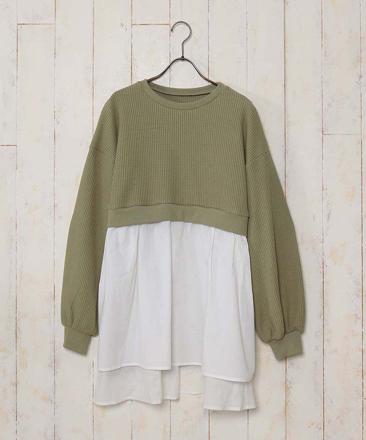 ≪SALE≫ワッフル切替ミディアムプルオーバー