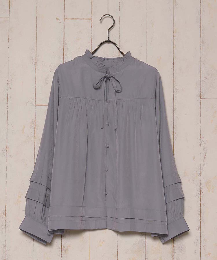 ≪SALE≫2WAYビンテージサテンタックブラウス