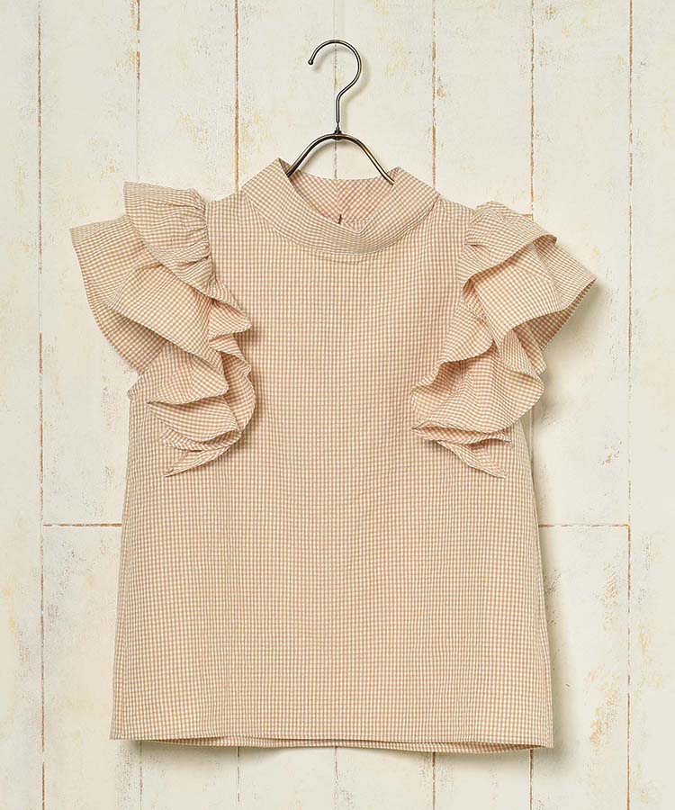 ≪OUTLET≫ショルダーフリルチェックブラウス