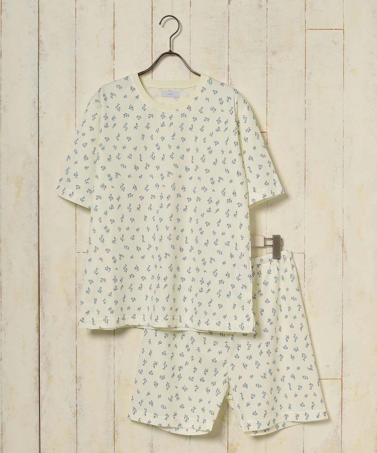 ≪SALE≫小花柄ワッフルハーフルームウェア