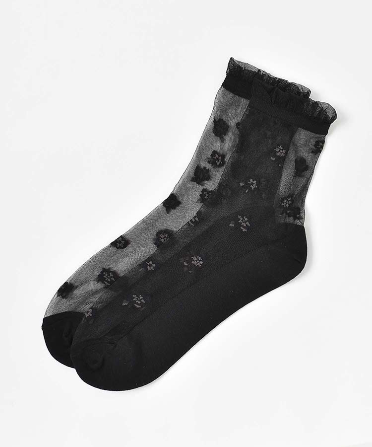 ≪SALE≫シースルーワントーン花柄ロークルーソックス