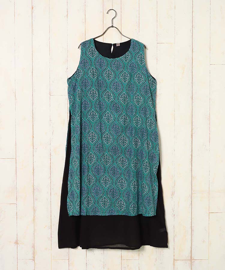 ≪SALE≫袖なしオリエンタル柄ワンピース