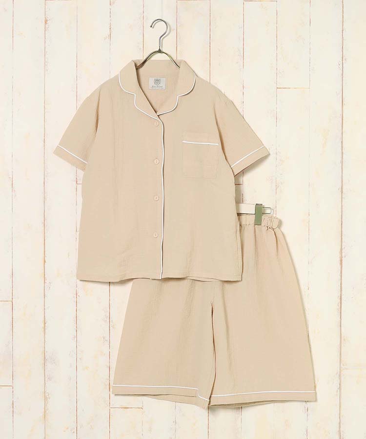 ≪SALE≫前開きパイピング半袖パジャマ