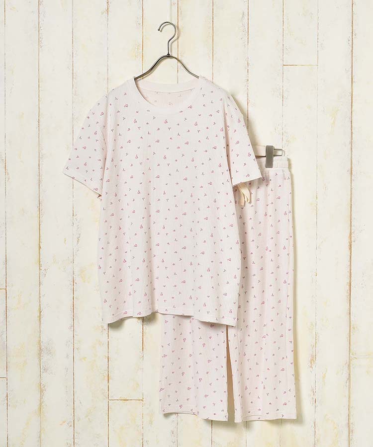 ≪SALE≫フラワーワッフルルームウェア上下セット