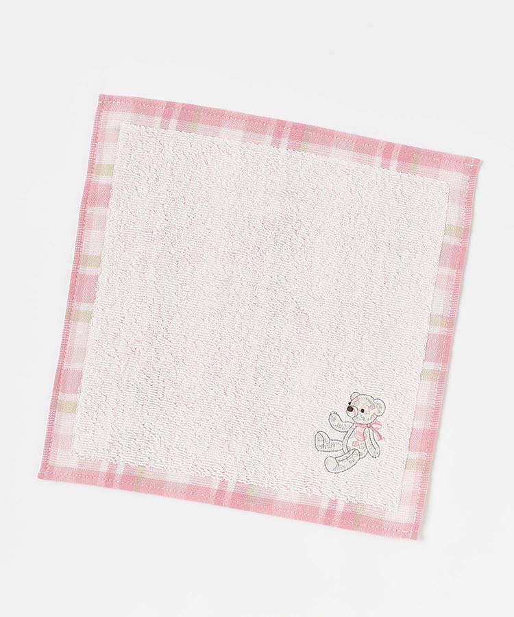 リバティプリントベアアップリケチェックハンカチ