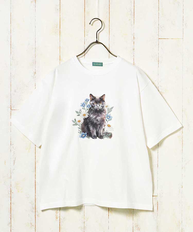 le petaleクロネコフラワー刺繍Tシャツ