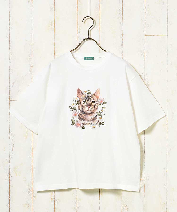 le petaleトラネコフラワー刺繍Tシャツ