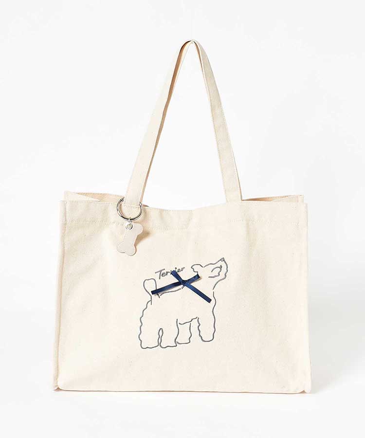 le petale dog looking up刺繍トート