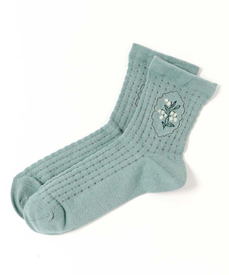 スズラン柄メッシュロークルーソックス
