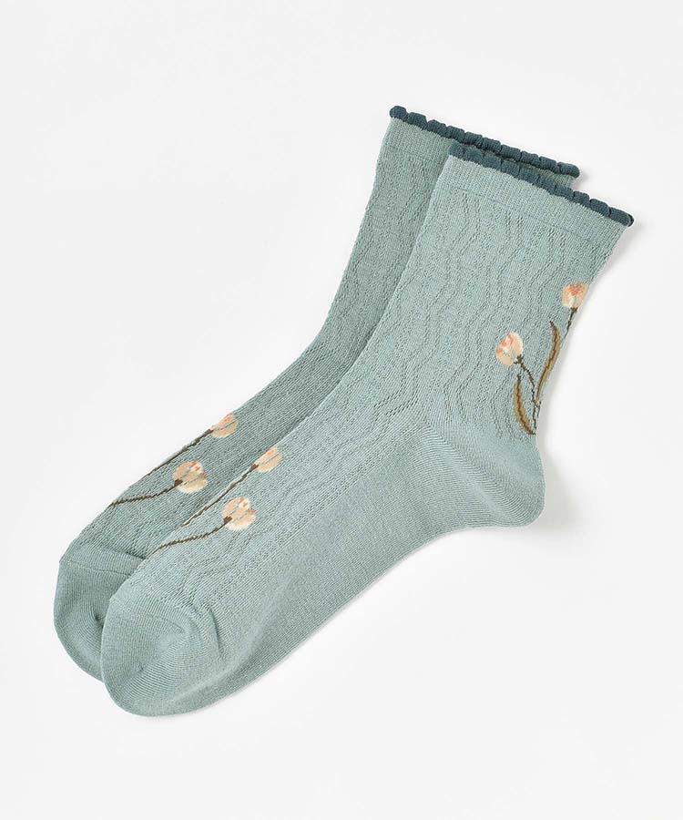 チューリップ柄メッシュロークルーソックス