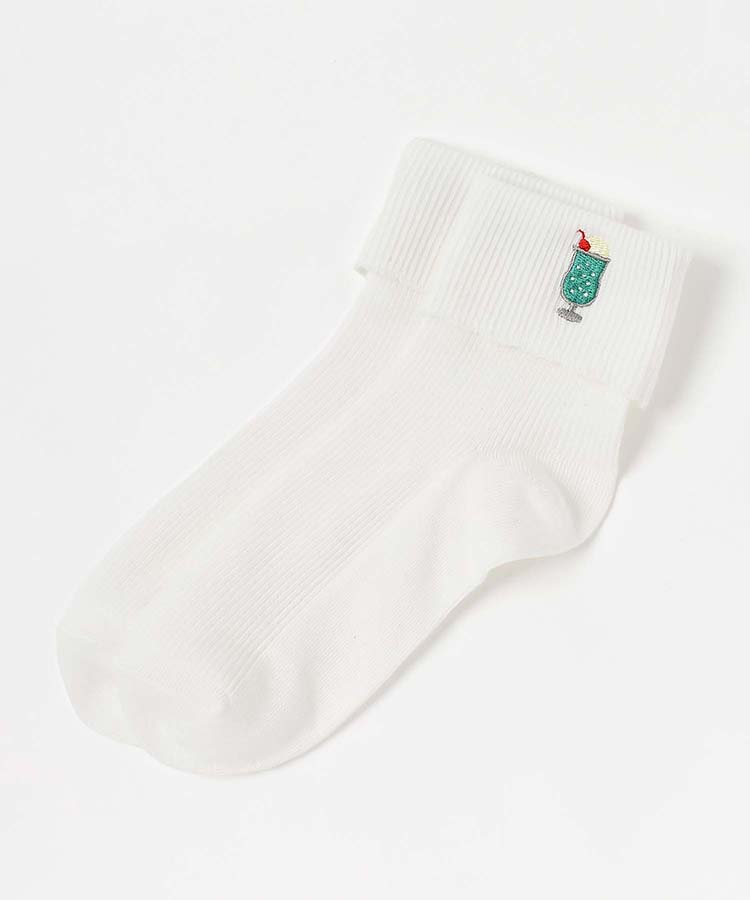 クリームソーダ刺繍折り返しソックス