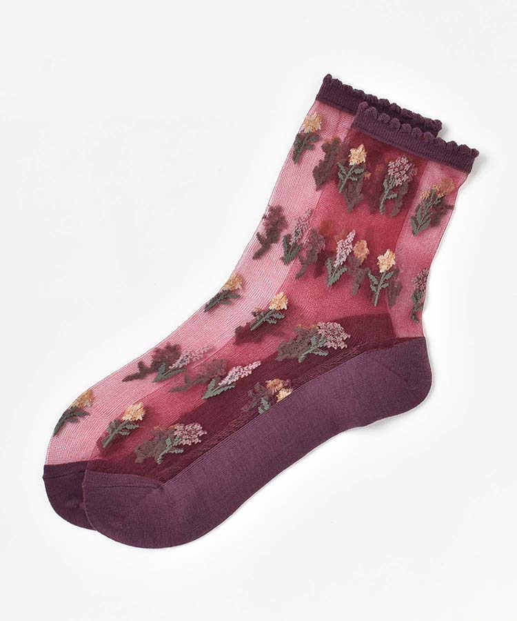 小花柄シアークルーソックス