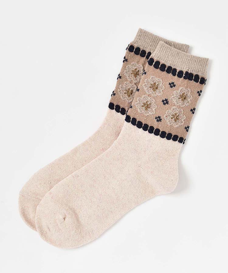 ピコット花柄クルーソックス