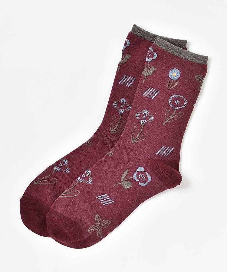 お花刺繍フロートクルーソックス