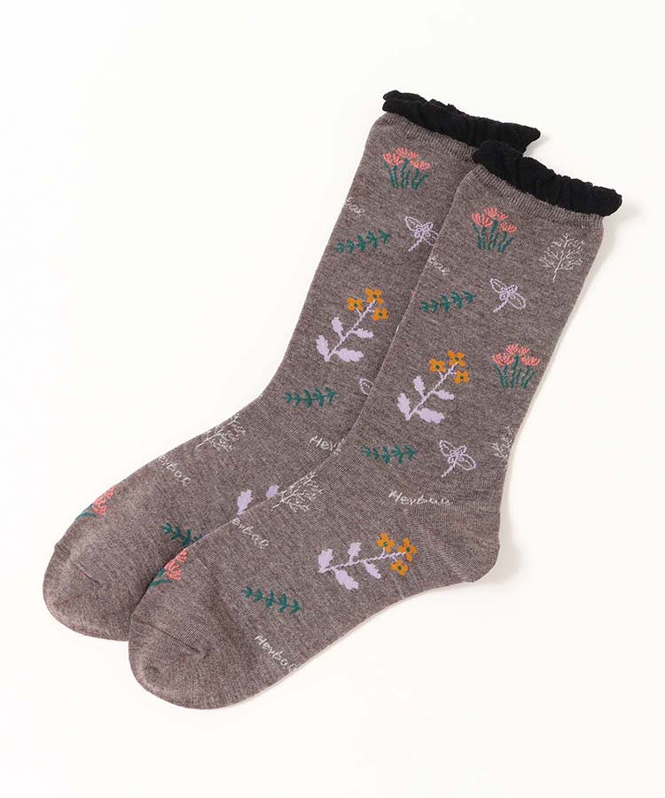 ハーブ柄ハイクルーソックス