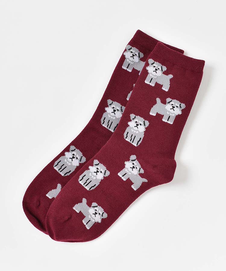 シュナウザー総柄クルーソックス