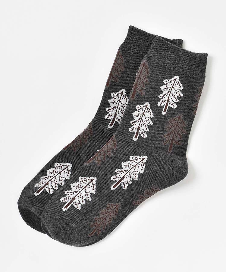 もみの木柄クルーソックス