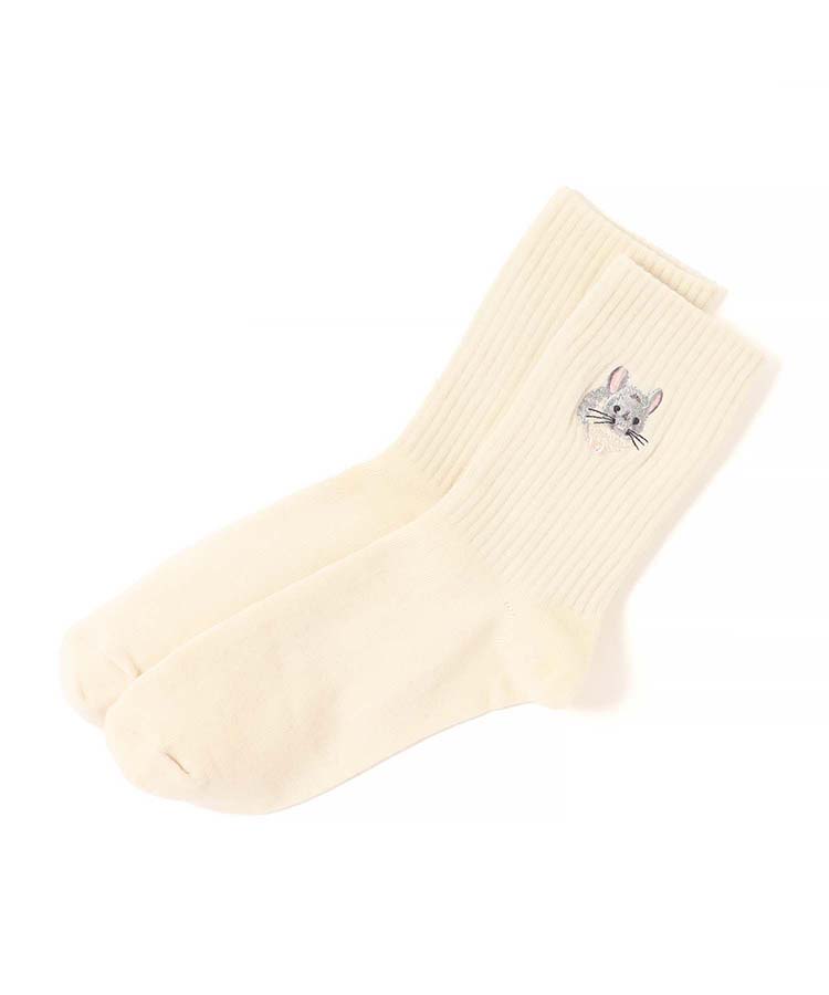 動物刺繍付きクルーソックス