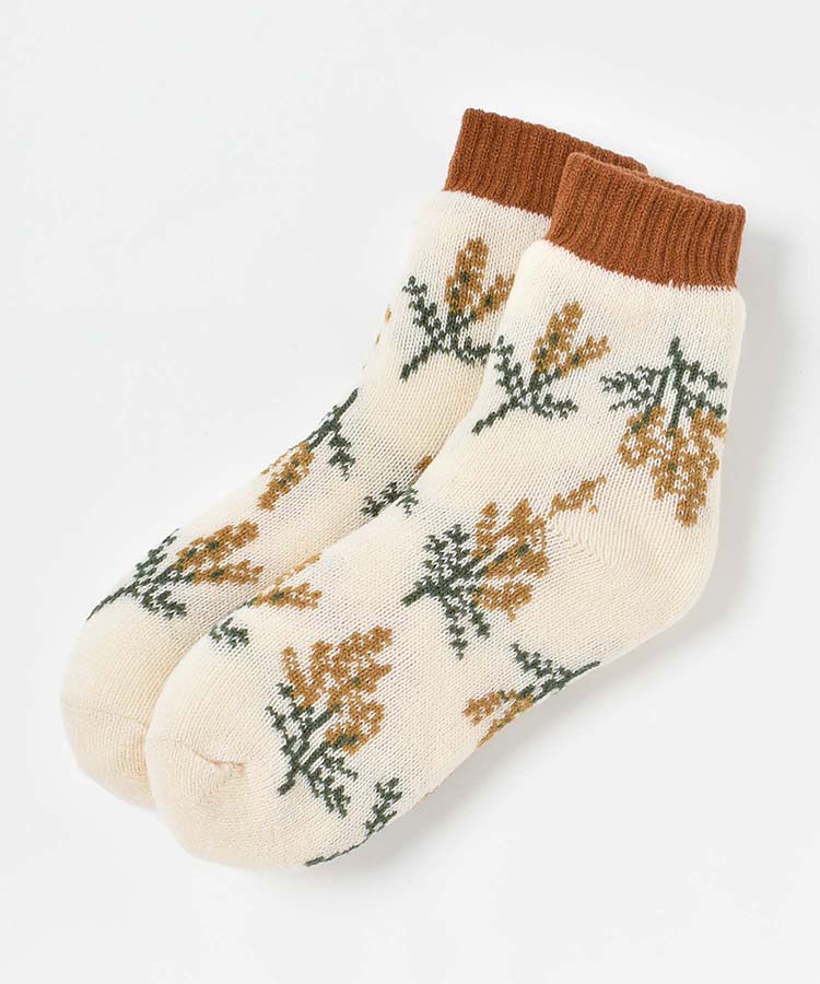 ミモザ裏ボア二重編みクルーソックス