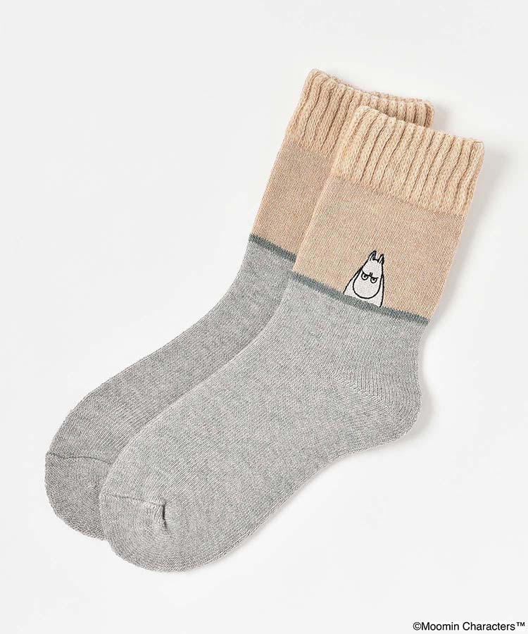 怒りムーミン刺繍切替ルームソックス