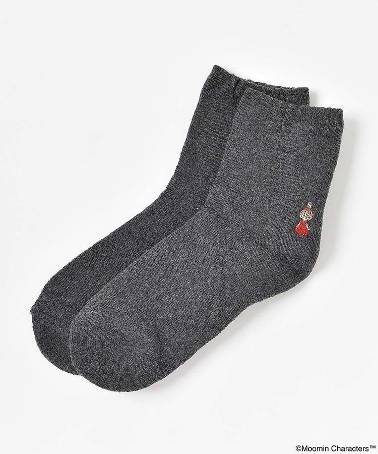 リトルミイ背中刺繍無地ロークルーソックス