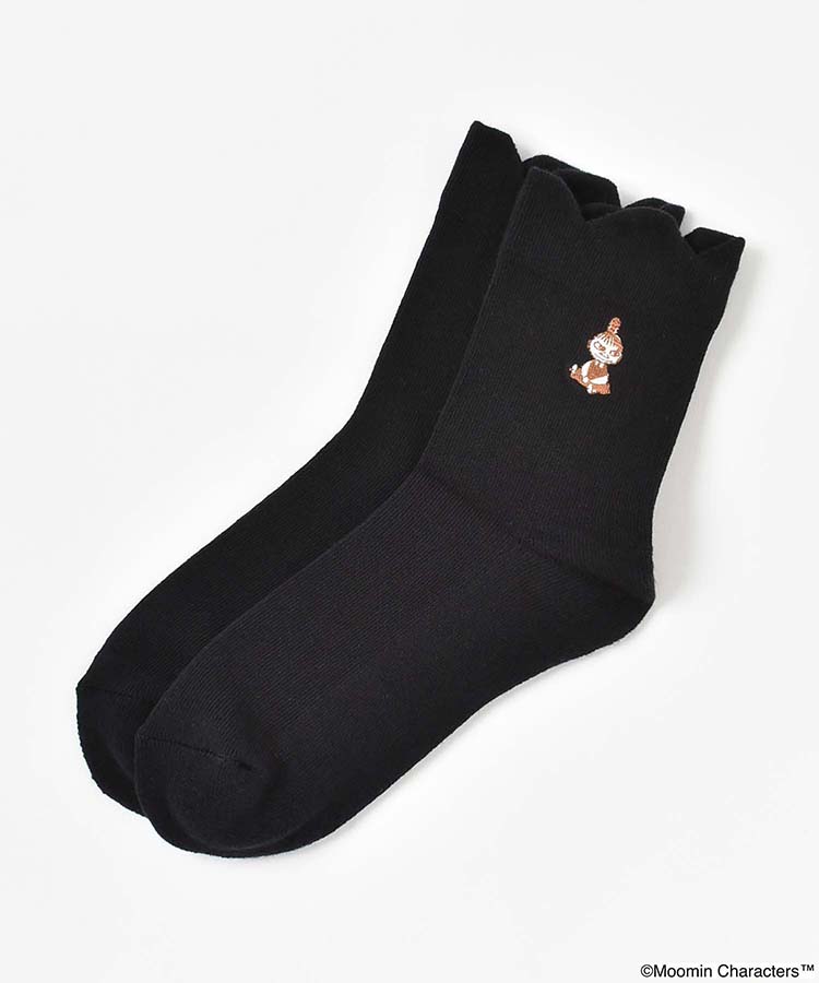 リトルミイ刺繍無地フリルロークルーソックス
