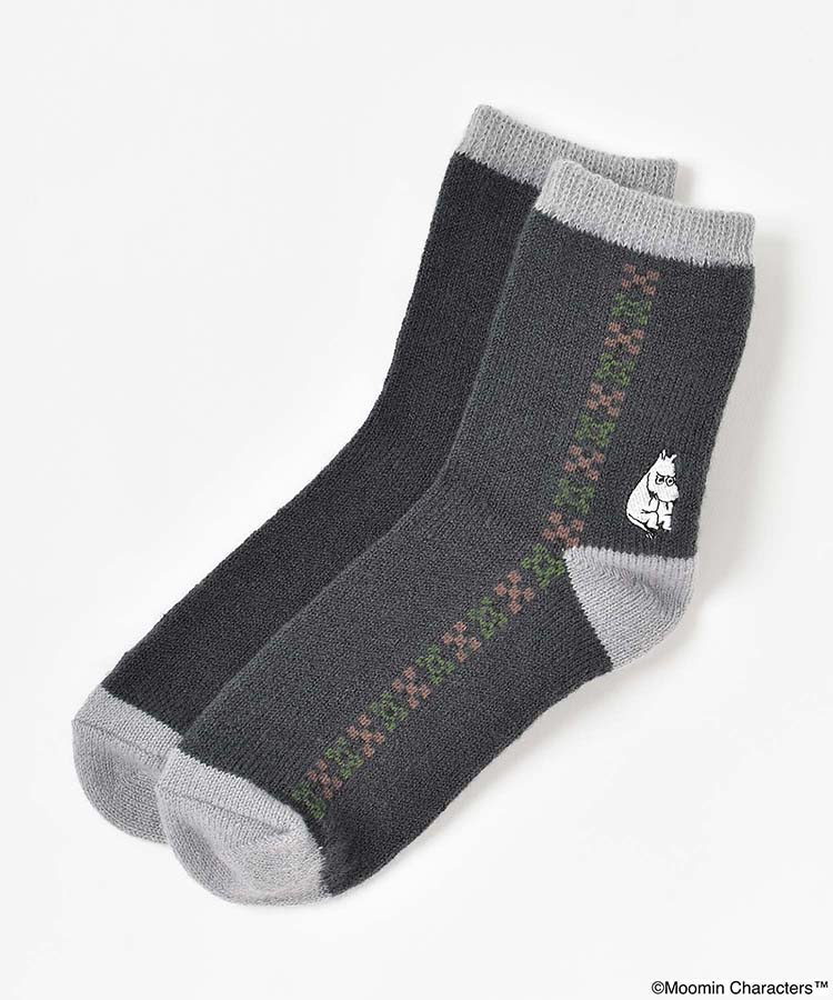 ムーミン刺繍ニットロークルーソックス