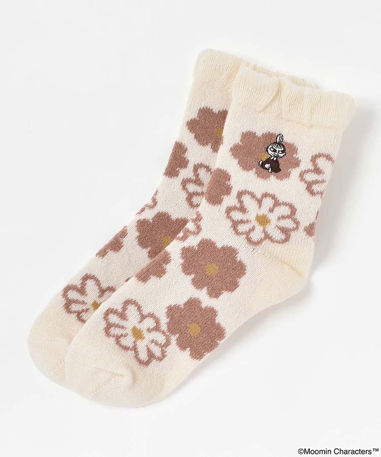 リトルミイ刺繍花柄ニットロークルーソックス