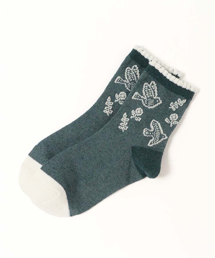 やわらかWゆったり花鳥ロークルーソックス