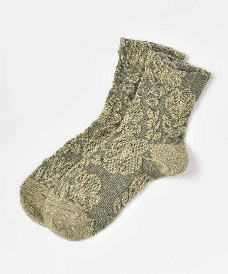 やわらかWゆったりレースフラワーロークルーソックス