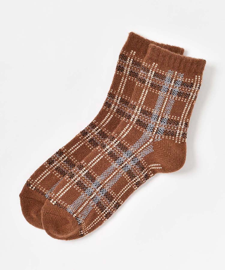 bonbonニットチェックロークルーソックス