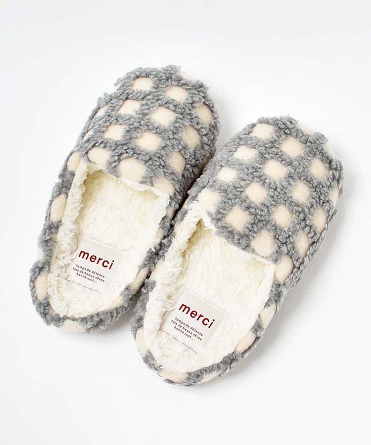 ボアチェックルームシューズ