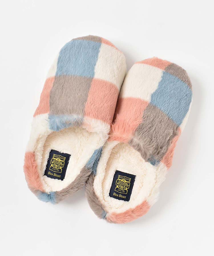 チェック柄エコファールームシューズM