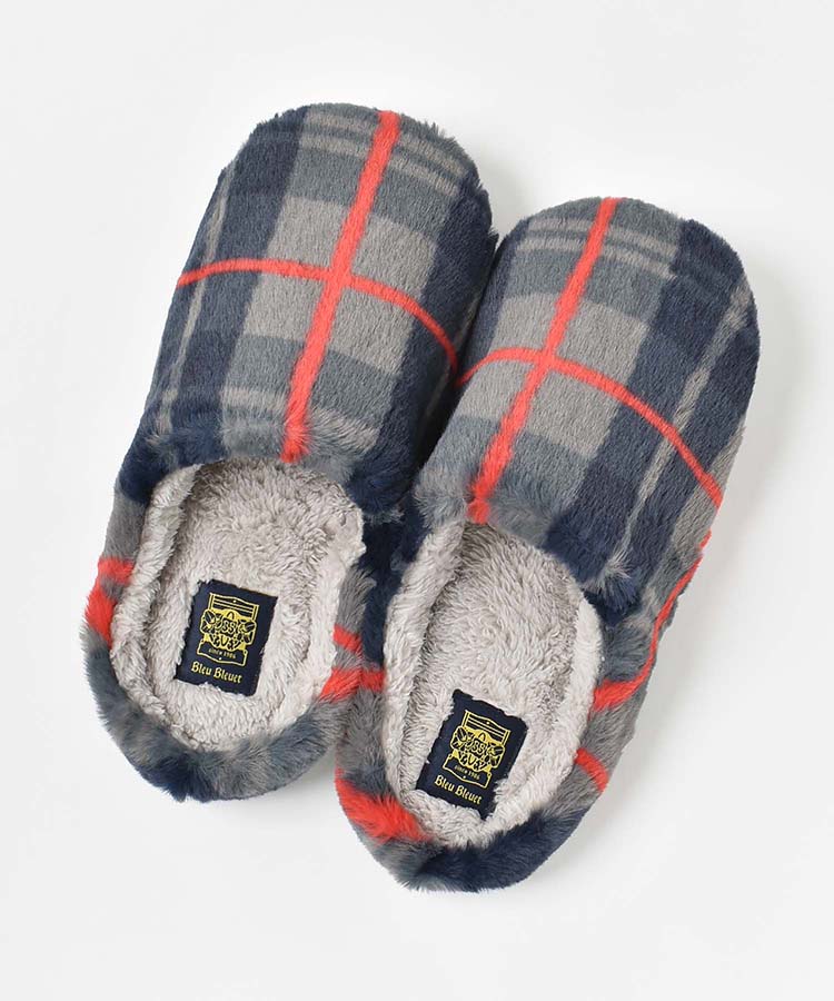 チェック柄エコファールームシューズL