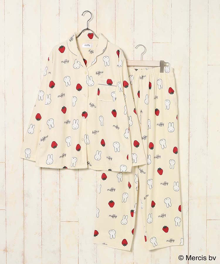 ミッフィーいちご柄前開きパジャマ上下セット