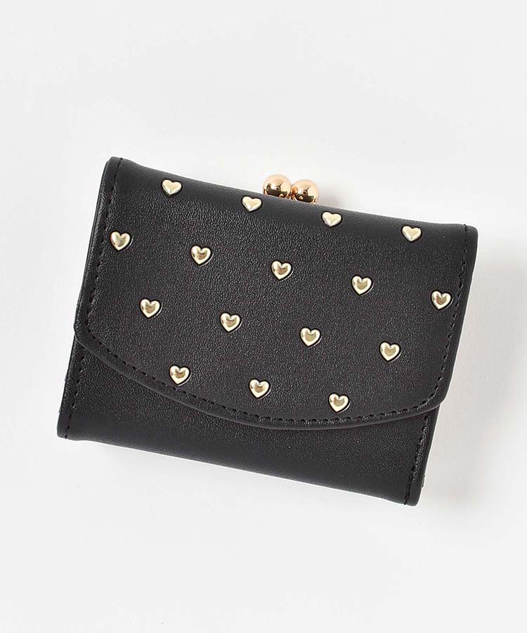 プチハート刺繍二つ折りがま口財布