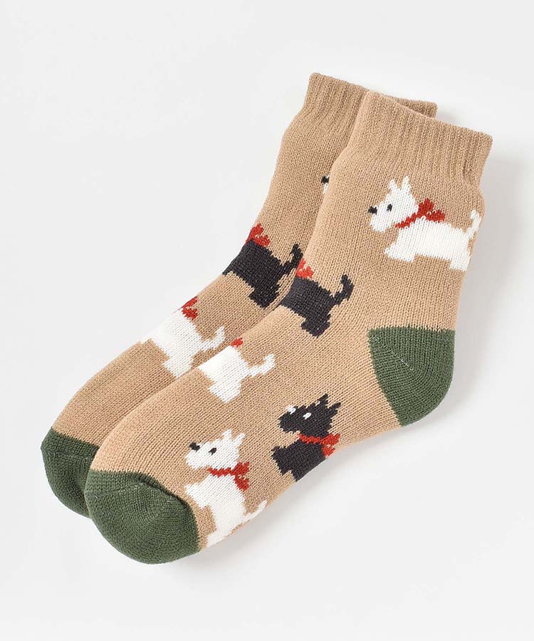 テリア総柄裏ボアソックス