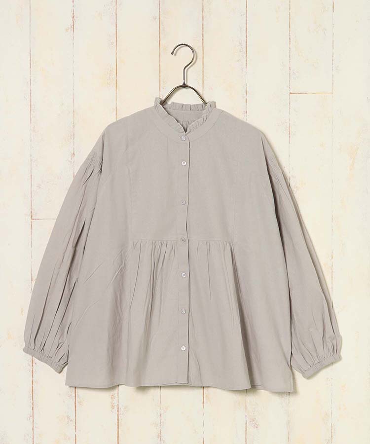 襟フリルシャーリングブラウス