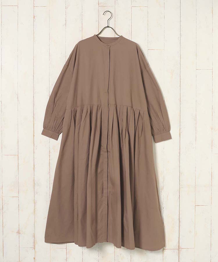 ポプリン前開きカフス袖ワンピース