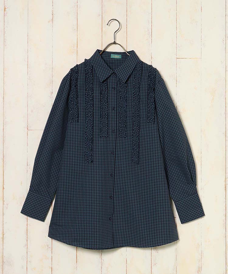 le petaleフリルラインチェックブラウス