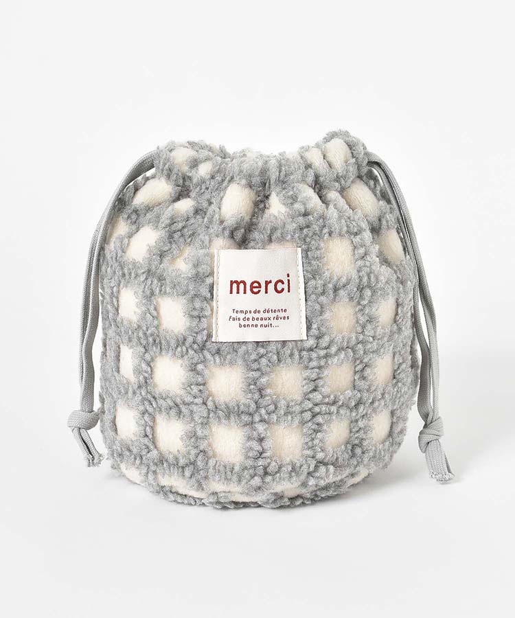 ボアチェック巾着ポーチ