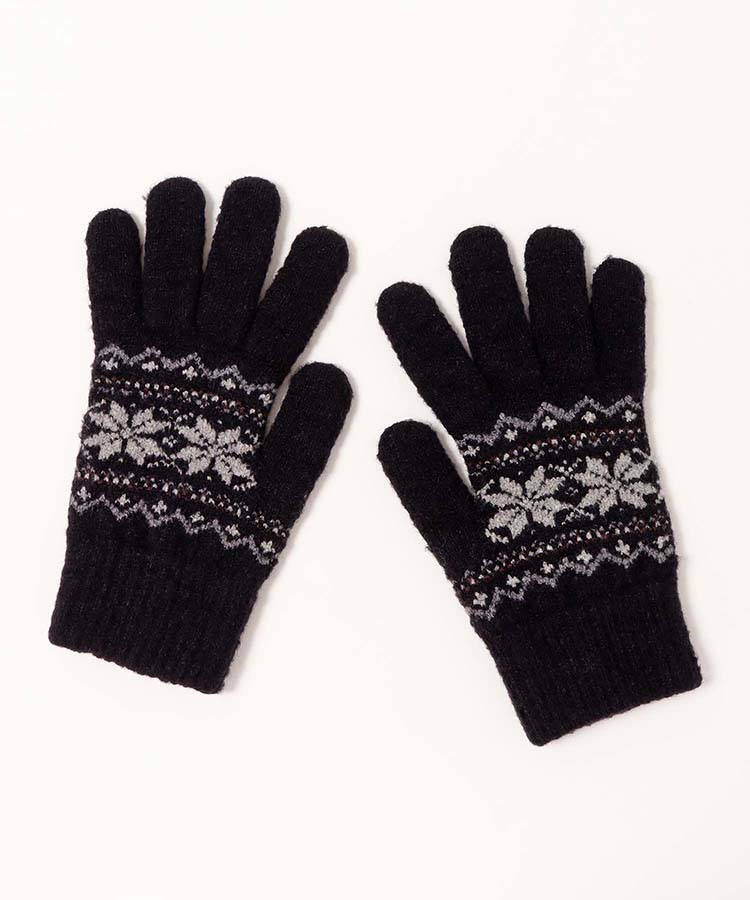 裏起毛雪柄ニットグローブL