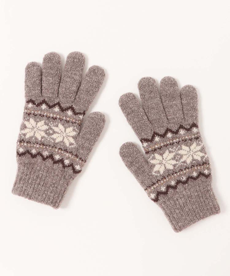 裏起毛雪柄ニットグローブ