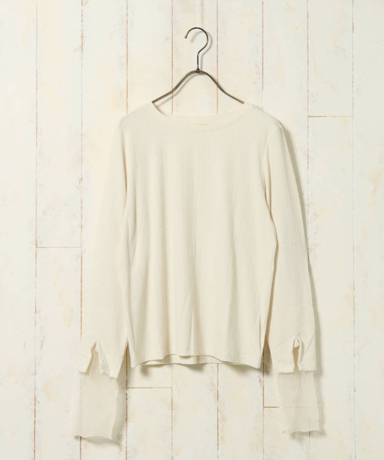 ≪SALE≫【WEB限定】袖スリットチュールカットトップス