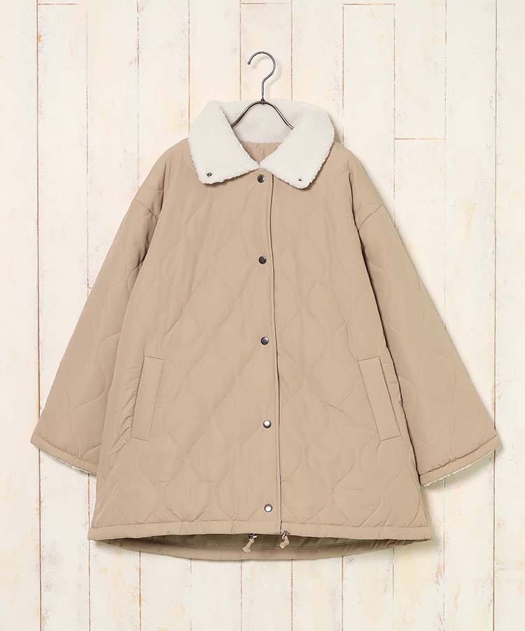 中綿ボア付きキルトコート
