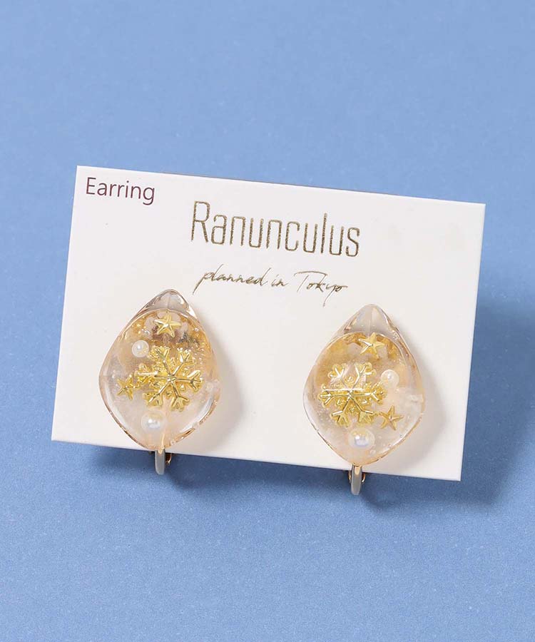 スノーフレーク封入イヤリング