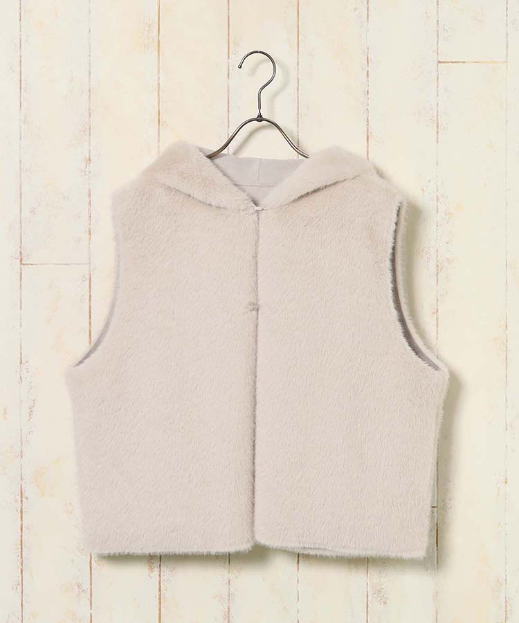 フェイクファーフード付ジレ