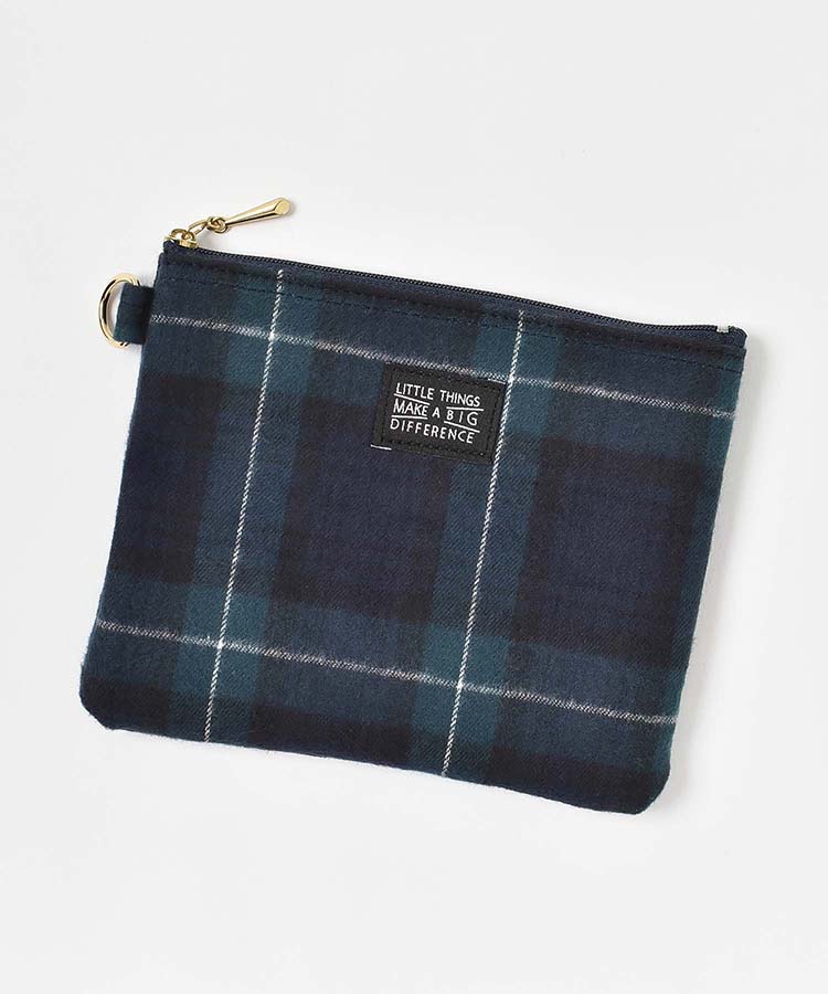 起毛チェック柄フラットポーチ