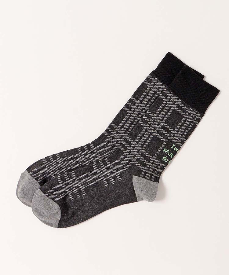 ラテミルククルーメッセージチェックソックス